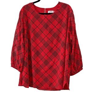 Calvin Klein Women's Red Blouse, Size 2X, Long Sleeve, Round Neck Exc. Condition
